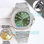 OMF Swiss Patek Philippe Nautilus 40mm Green Dial Diamond Bezel Stainless Steel Copy Watch 
